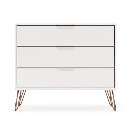 Designed To Furnish Rockefeller Mid-Century-Modern Dresser with 3- Drawers in White, 28.86 x 35.24 x 17.52 in. DE2616286